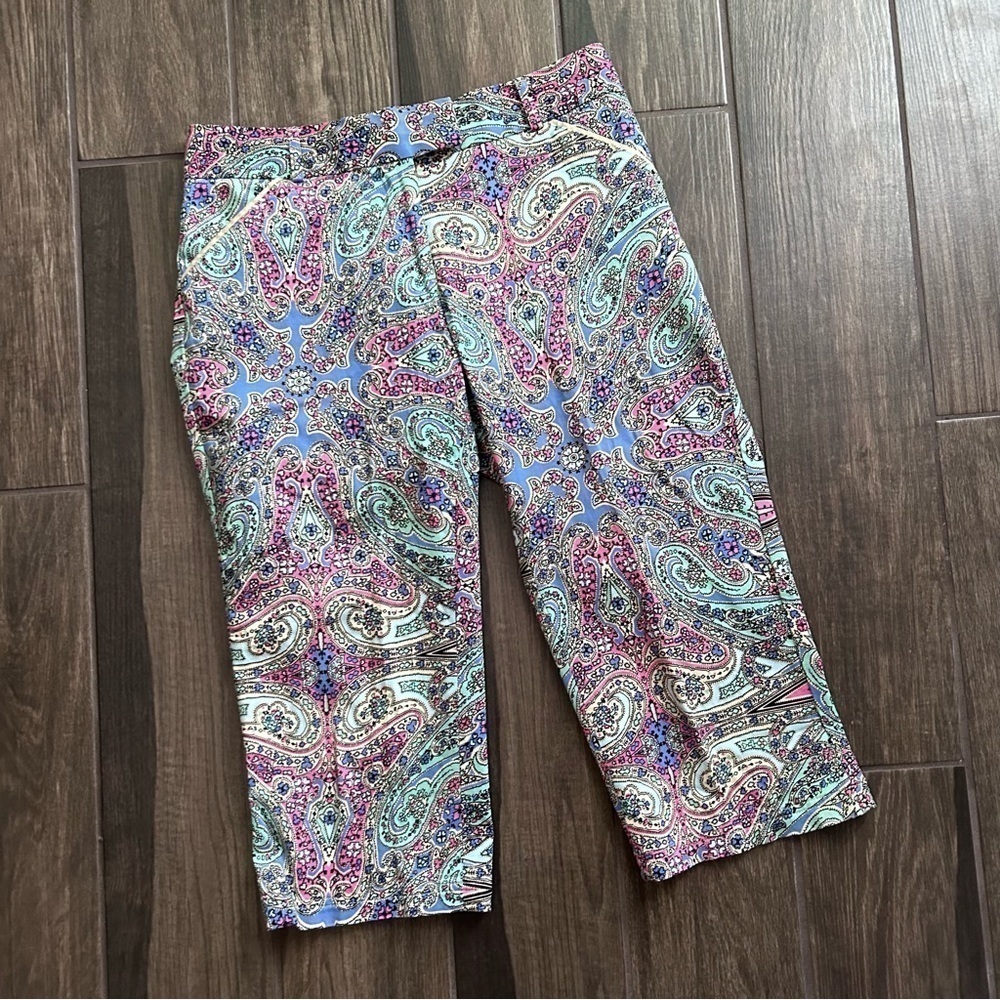 Peter Millar Women’s Paisley Print Cotton Wide Leg Crop Capri Pants Sz 6